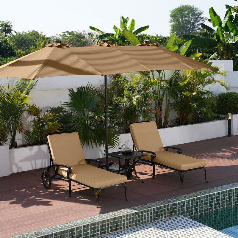 MONDAWE 3-Piece Outdoor Chaise Lounge with Cushion and Cast Aluminum Side Table