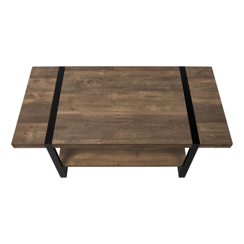 Monarch Specialties I 2850 Coffee Table, Accent, Cocktail, Rectangular, Living Room, 48"L, Metal, Laminate, Brown, Black, Contemporary, Modern
