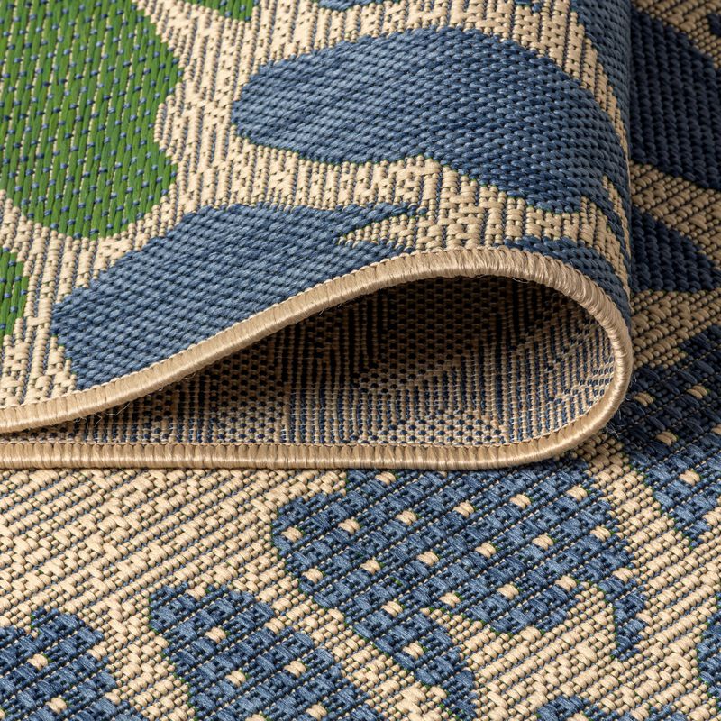 Zinnia Modern Floral Textured Weave Navy/Aqua. Indoor/Outdoor Runner Rug