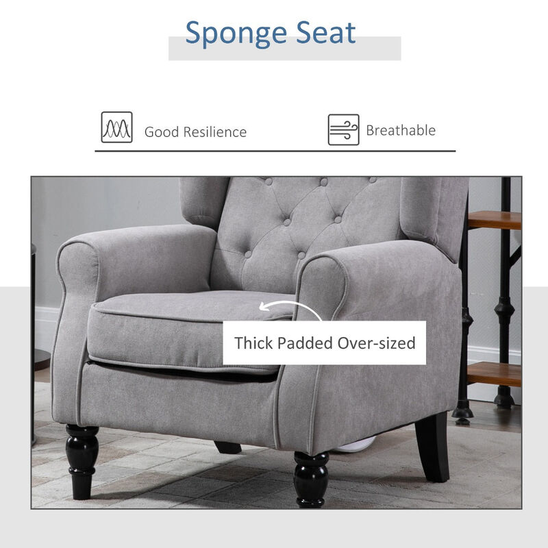 Gray Club Sophistication: Fabric Tufted Accent Chair with Wooden Legs