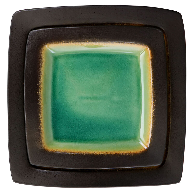 Gibson Elite Ocean Paradise 16 Piece Square Stoneware Dinnerware Set in Jade