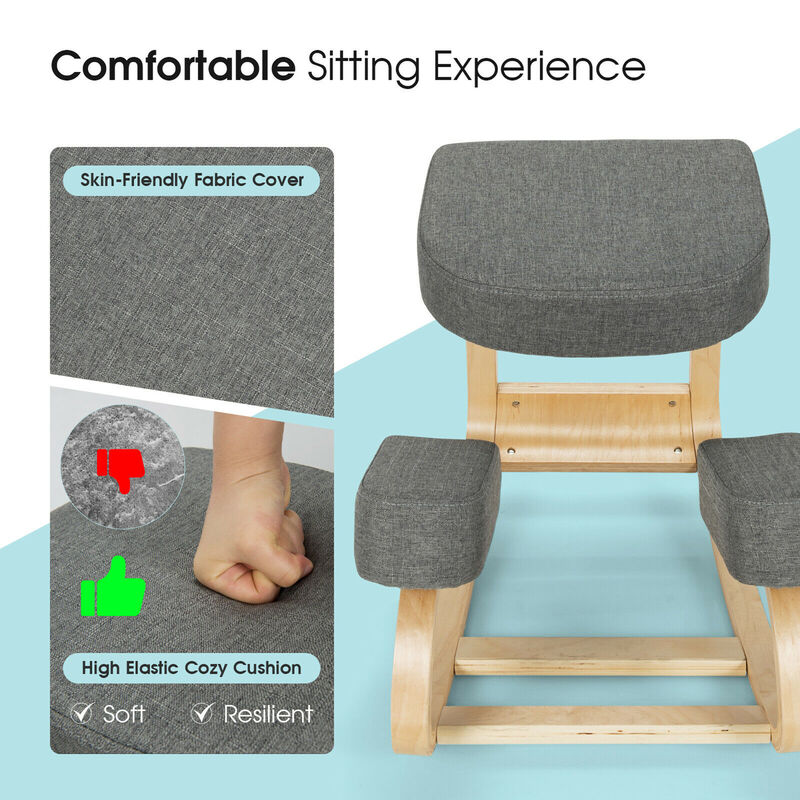 Costway Ergonomic Kneeling Chair Rocking Stool Upright Posture Office Furniture Grey