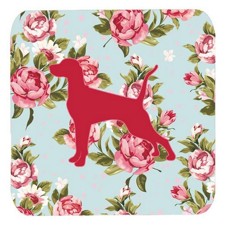 Caroline's Treasures BB1105-RS-BU-FC Pointer Shabby Chic Blue Roses Foam Coasters (Set of 4), 3.5 H x 3.5 W, Multicolor