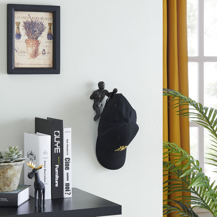 Protruding "Fist Man" Cast Iron Decorative Black Wall Hook (Set of 2)