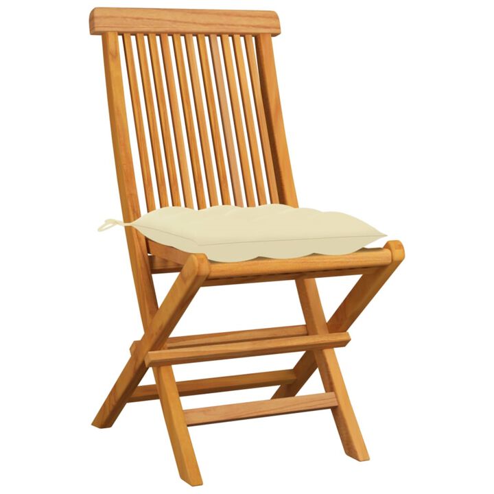 vidaXL Garden Chairs with Cream White Cushions 4 pcs Solid Teak Wood