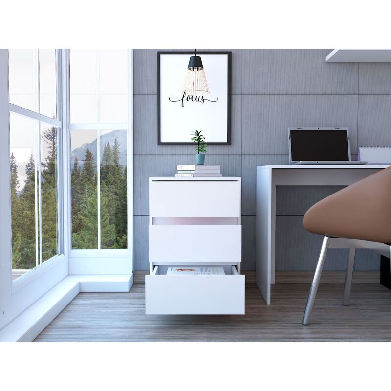 DEPOT E-SHOP Ibero 3 Drawer Filing Cabinet, Four Casters, Three Drawers, Top Surface, White