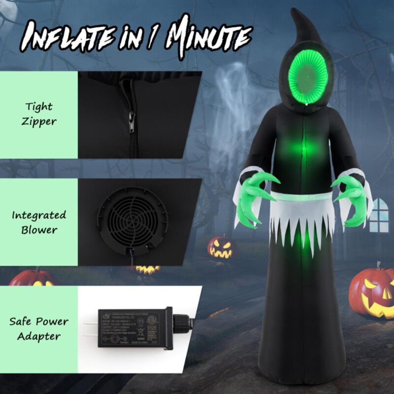 Hivvago 8 Feet Giant Halloween Inflatable Ghost with Built-in LED Lights and Mirror Face