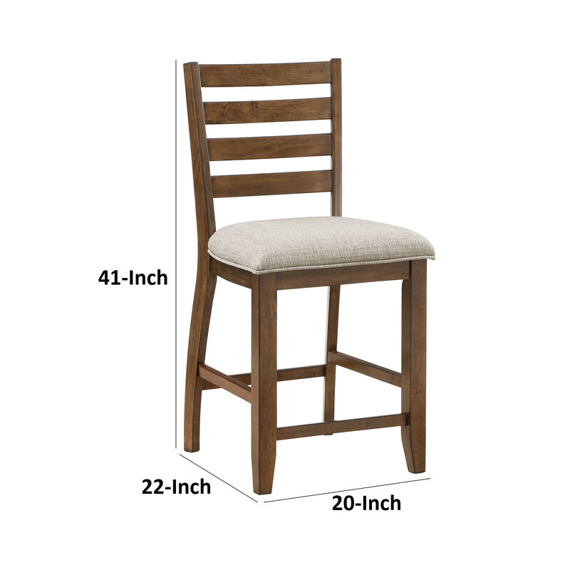 Trea 26 Inch Counter Height Chair, Ladder Back, Polyester, Cherry, Set of 2 - Benzara