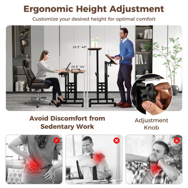 Hivvago Height Adjustable Mobile Standing Desk with Rolling Wheels for Office and Home