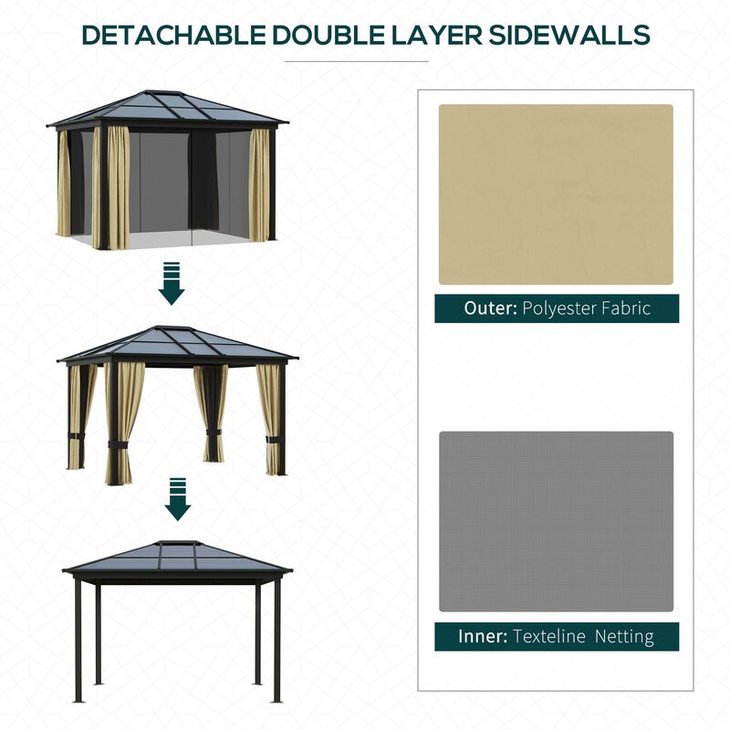 Elegant Outdoor Retreat: 12'x10' Hardtop Gazebo with Curtains
