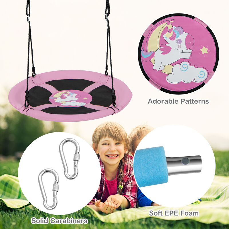 Round Saucer Tree Swing with Adjustable Ropes and Carabiners for Kids & Adults