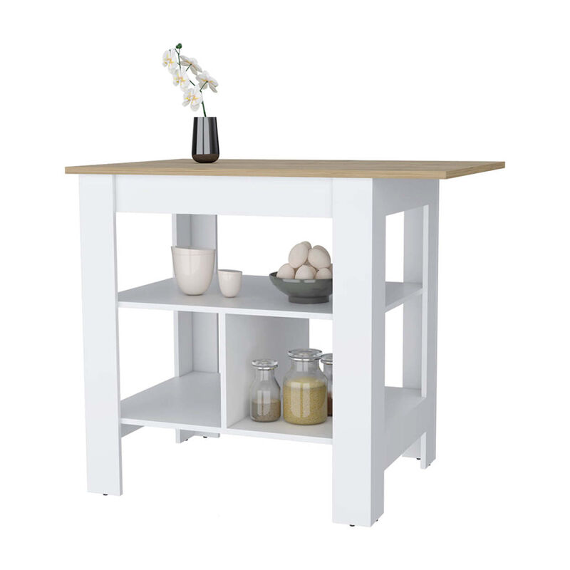 Streamdale Adeline 3-Shelf Kitchen Island White And Macadamia