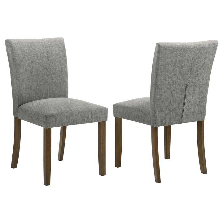 Cana Dining Chair Set of 2, Gray Fabric Foam Cushion, Brown Wood Legs - Benzara