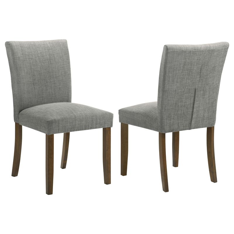 Cana Dining Chair Set of 2, Gray Fabric Foam Cushion, Brown Wood Legs - Benzara