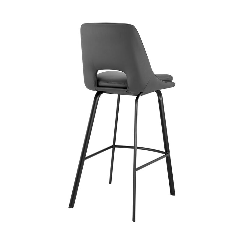 Carise Gray Faux Leather and Black Metal Swivel Bar Stool