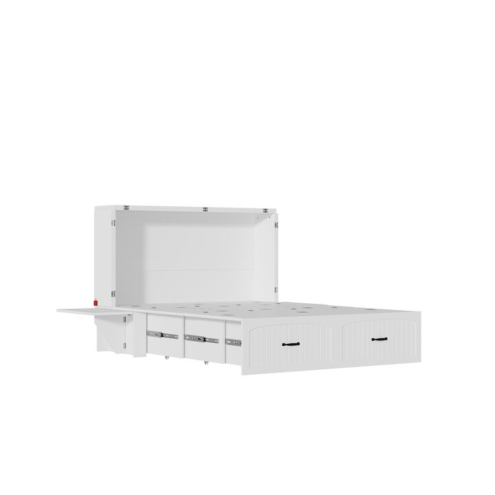 FUFU&GAGA Wall-Mounted Murphy Bed with Storage Cabinets and Drawers (75.6" L x 55.9" W x 41.3" H),White