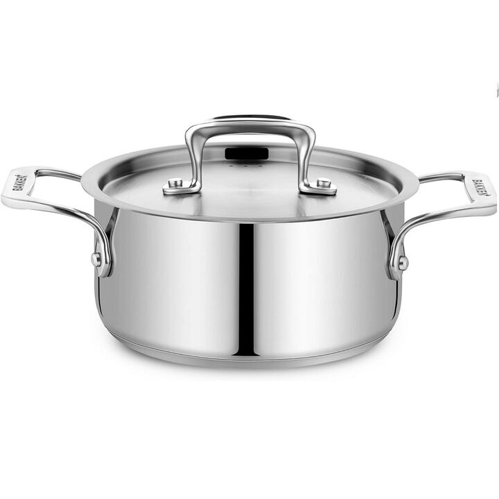 Stockpot - Brushed Stainless Steel – Heavy Duty Induction Pot with Lid and Riveted Handles – For Soup, Seafood, Stock, Canning and for Catering for Large Groups and Events by BAKKEN