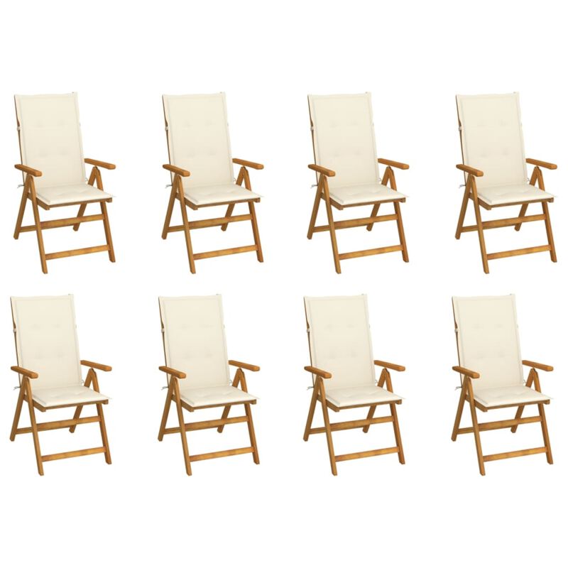 vidaXL Folding Patio Chairs with Cushions 8 pcs Solid Acacia Wood