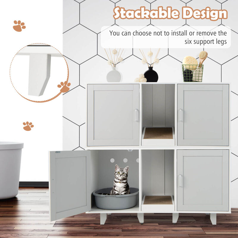 2-Door Cat Litter Box Enclosure with Winding Entry and Scratching Board