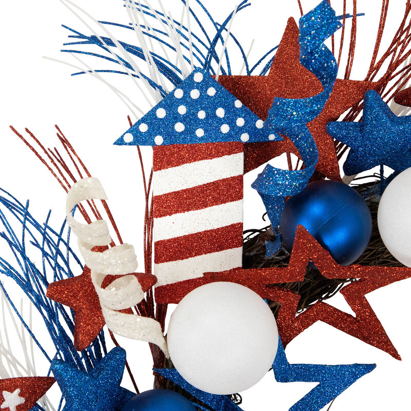 Glittered Stars and Rockets Patriotic Wreath - 22"