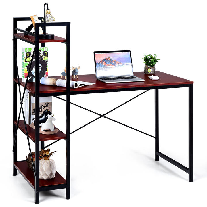 Costway 47.5'' Compact Computer Desk With 4-Tier Storage Bookshelves for Home Office Brown Costway 47.5'' Compact Computer Desk With 4-Tier Storage Bookshelves for Home Office Brown