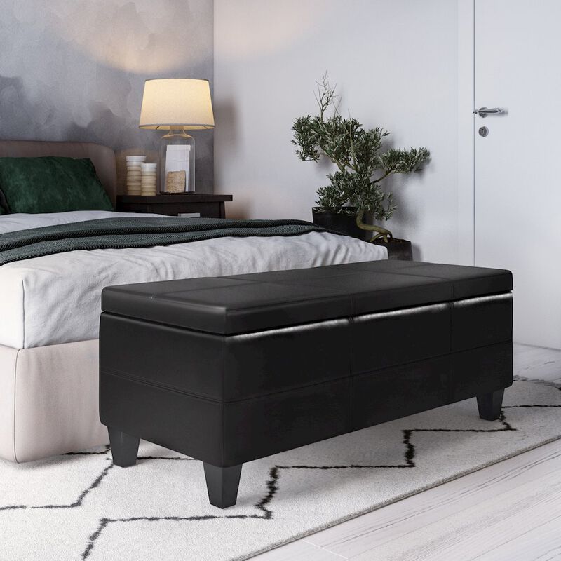 Simpli Home Afton Solid Hardwood Storage Ottoman Bench In Midnight Black