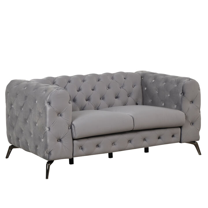 63" Velvet Upholstered Loveseat Sofa, Modern Loveseat Sofa With Button Tufted Back, 2-Person