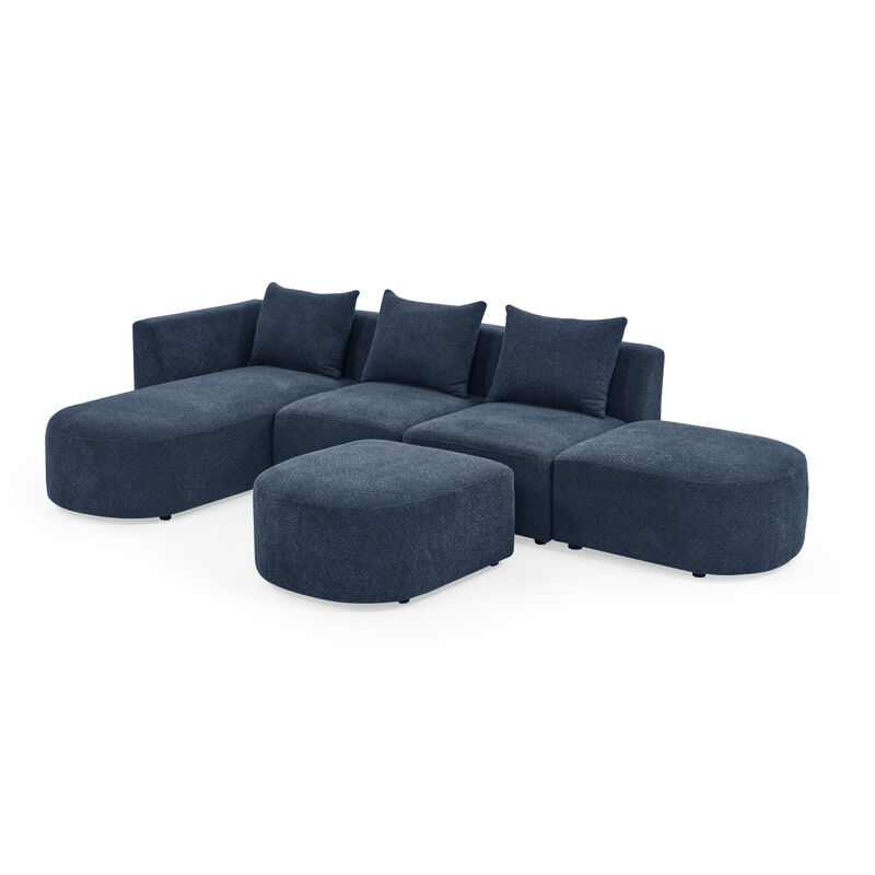 Navy Loop Yarn L-Shaped Sectional with Ottoman