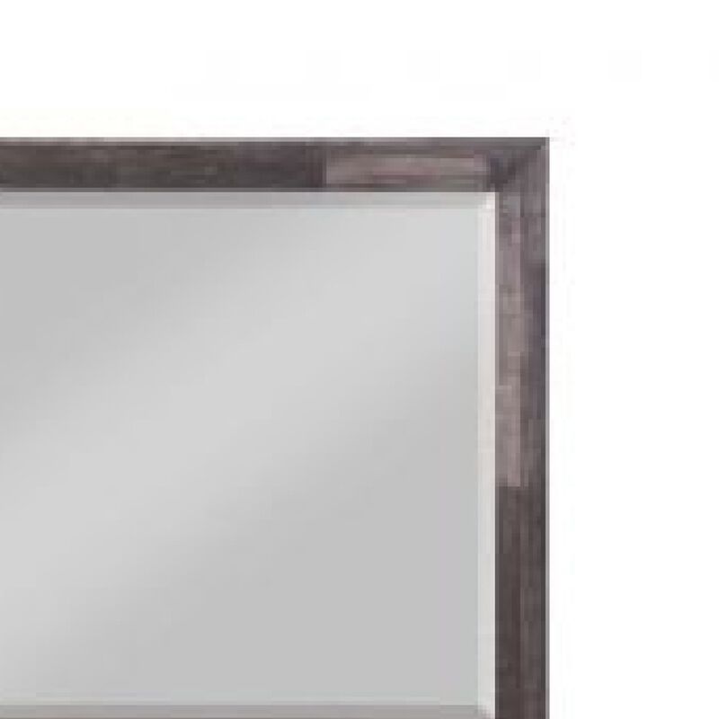 48 Inch Wood Mirror, Landscape, Beveled, Rustic Brown - Benzara