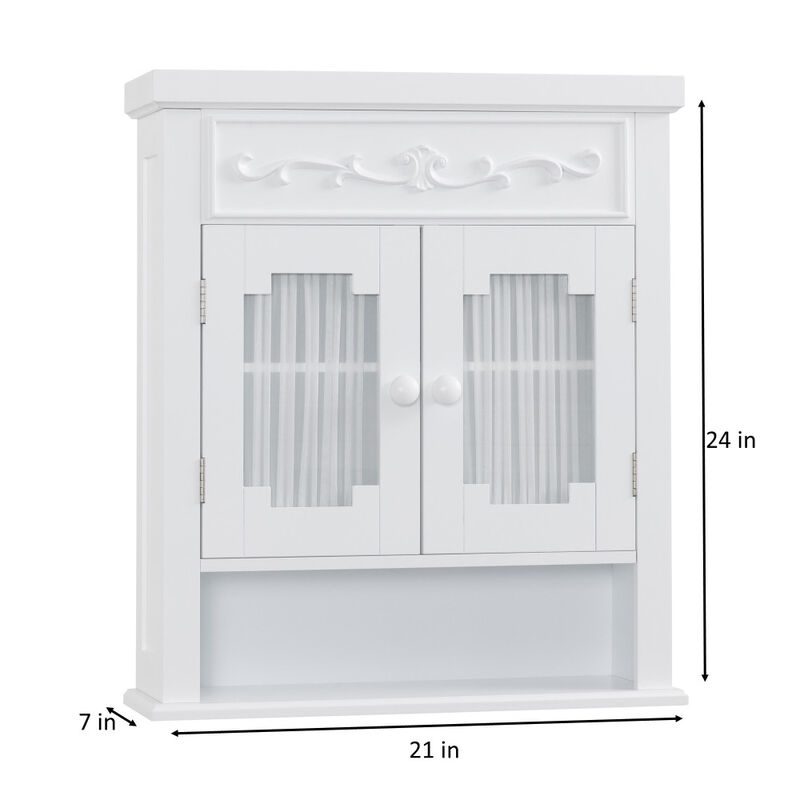 Teamson Home Lisbon Removable Wooden Wall Cabinet with Drapery-Lined Doors, White