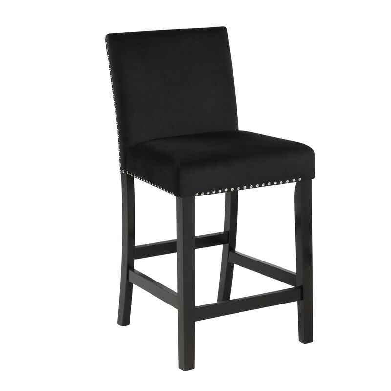 Kate 42 Inch 5 Piece Counter Table Set with Velvet Seating, Black - Benzara
