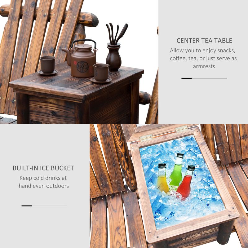 Rustic Ice Bucket Loveseat: Wooden Adirondack Double Chair for Outdoor Relaxation