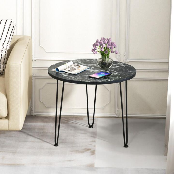 Hivvago Round End Table with Thickened Tabletop and Metal Tripod Legs