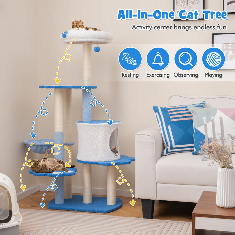 54" Tall Modern Cat Tree Tower for Indoor Cats with Scratching Posts & Cozy Perches