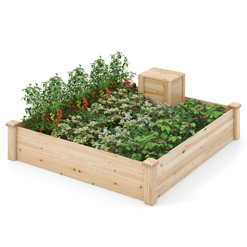 49" x 49" x 10" Raised Garden Bed with Compost Bin and Open-ended Bottom-Natural