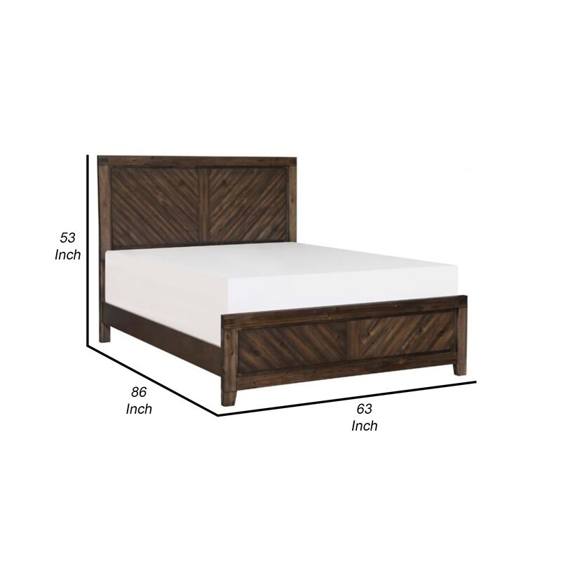 Bitsy Modern Queen Bed, Angled Plank Design, Tapered Legs, Espresso Finish - Benzara