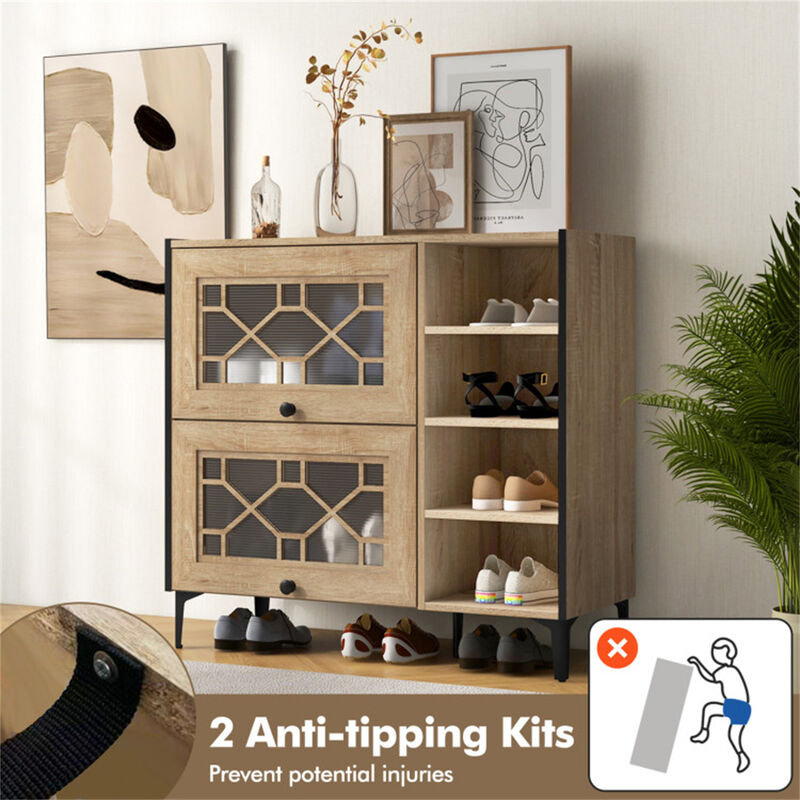 Shoe Cabinet with Adjustable Shelves, Wooden Entryway Storage for Boots & Sneakers
