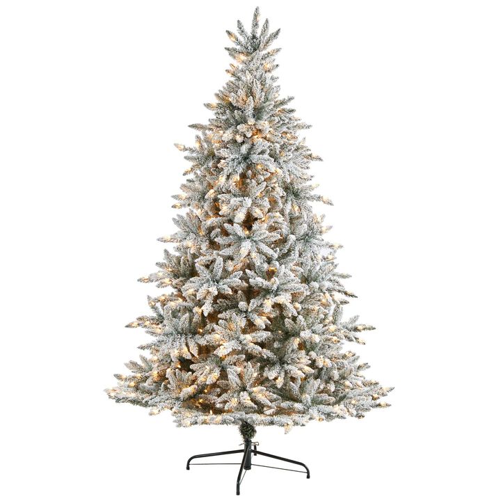 Nearly Natural 8-ft Flocked West Virginia Spruce Artificial Christmas Tree with 600 Clear Lights and 1856 Bendable Branches