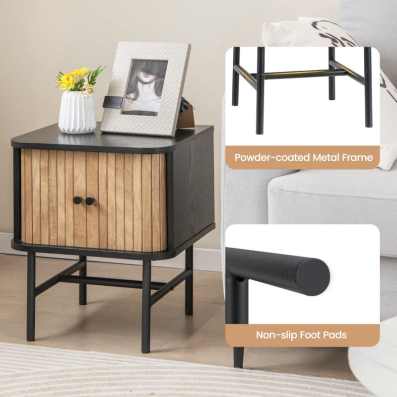 Hivvago Mid-century Modern Nightstand with Sliding Doors and Storage Cabinet