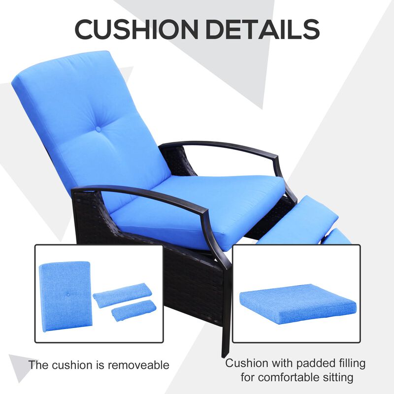 Blue Wicker Comfort: Adjustable Rattan Recliner for Patio & Poolside