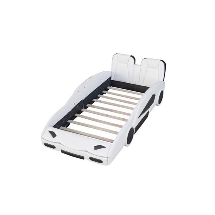 Race Car-Shaped Platform Bed with Wheels Fun & Sturdy Kids' Bed Frame