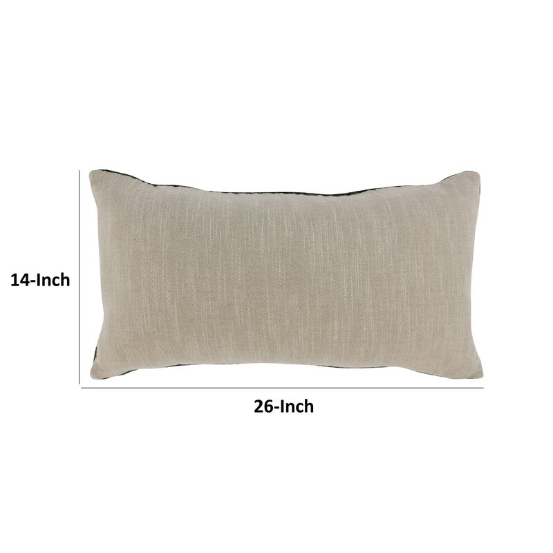 Rosie Lumbar Throw Pillow, 14x26 Inch Hand Knitted Linen, Light Gray - Benzara