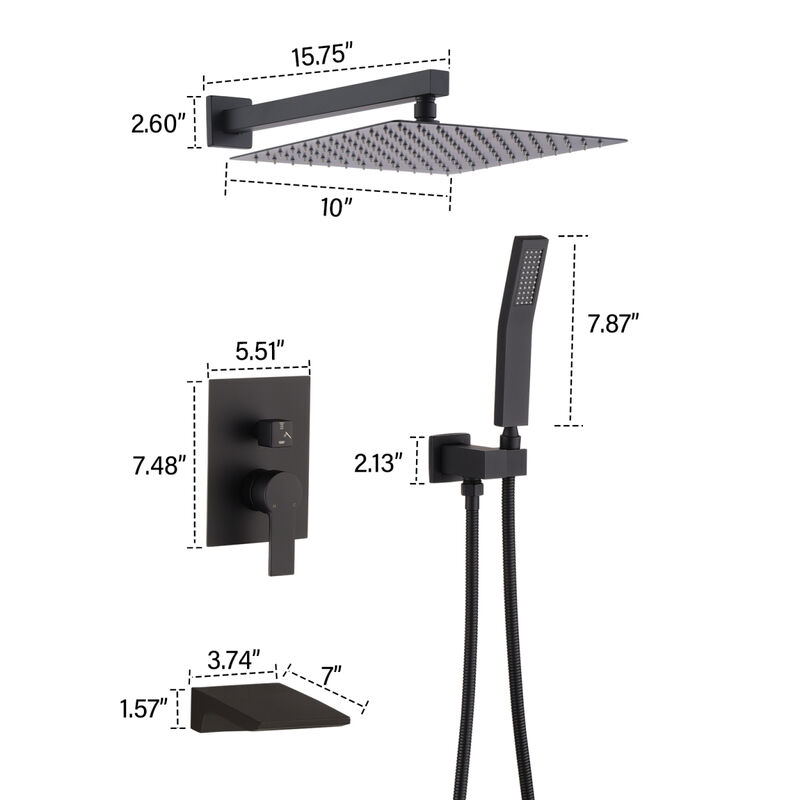 10 Inch Wall Mounted Rainfall Shower Head System Shower Faucet