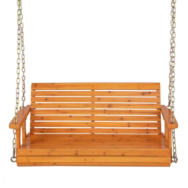 Hivvago 2-Person Wooden Porch Swing with Hanging Chains for Garden Yard