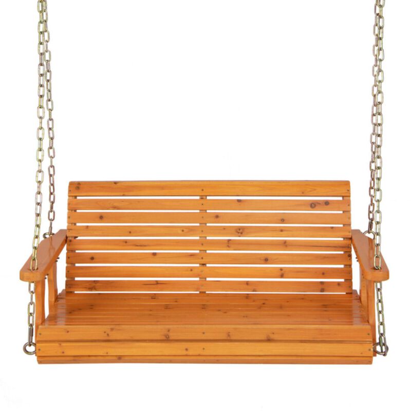 Hivvago 2-Person Wooden Porch Swing with Hanging Chains for Garden Yard