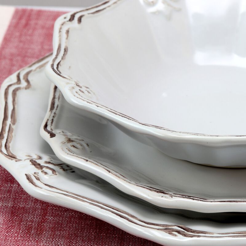 Elama Fleur De Lys 20-Piece Dinnerware Set in White