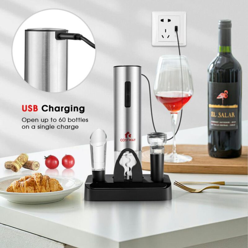 Costway  6-in-1 Electric Wine Bottle Opener Set with Foil Cutter