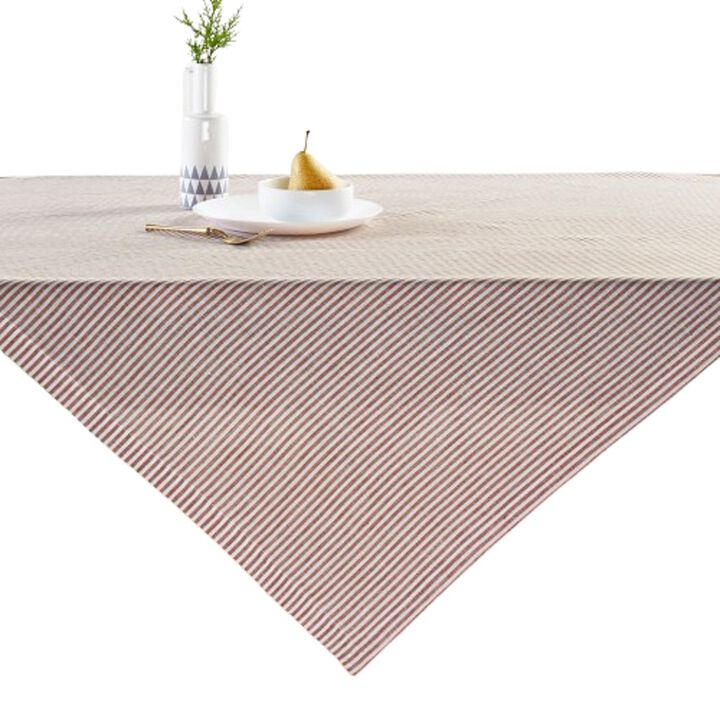 Solino Home 100% Pure Linen Table Throw 52 x 52 Inch | Narrow Stripe for Thanksgiving, Christmas