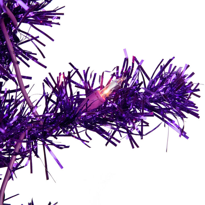 6' Pre-Lit Purple Artificial Tinsel Christmas Tree  Clear Lights