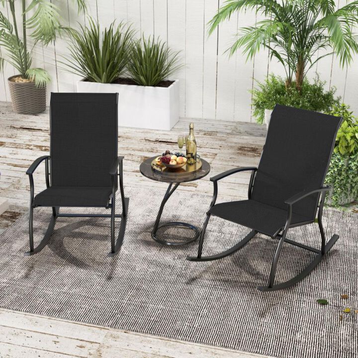 2 Pieces Outdoor Rocking Chairs with Breathable Backrest